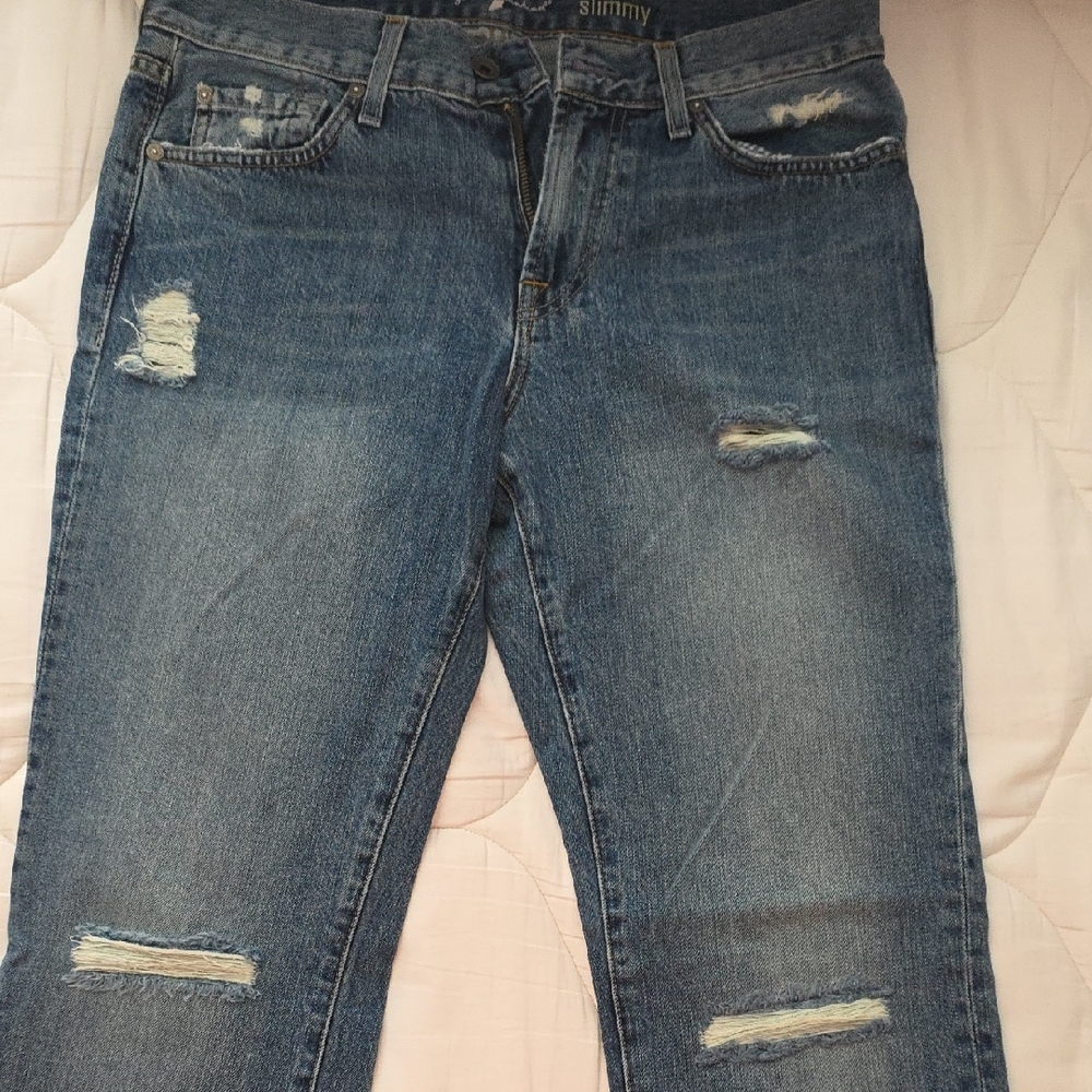 7 For All Mankind Blue Slim Fit Distressed Jeans